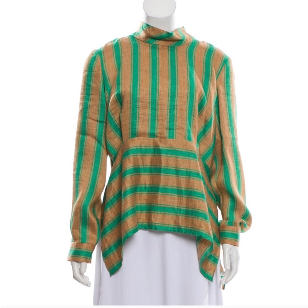 Rachel Comey Green and Tan Striped Blouse